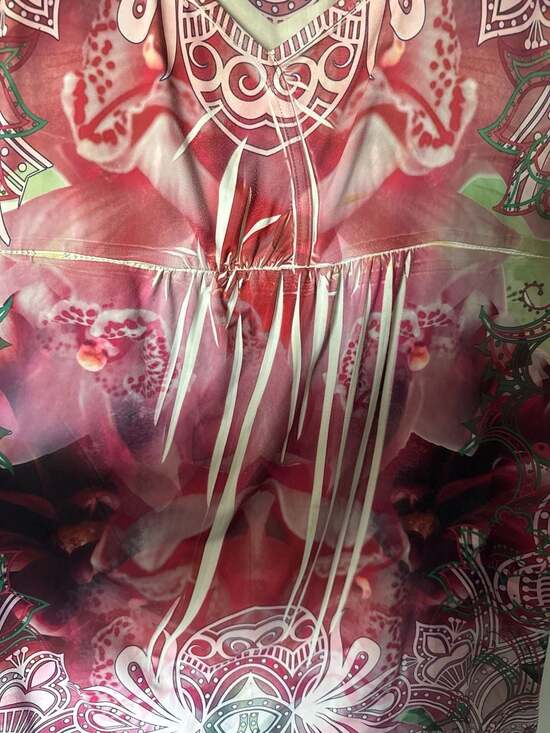 Style & Co. Women's Pink Floral Mandala Sequin V-Neck Empire Waist Tunic Top siz - Picture 5 of 8